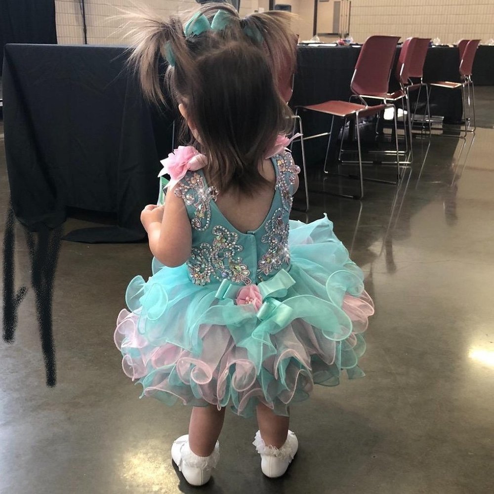 NWT Beautiful Sparkling Bling Rhinestone Aqua Pink Baby Gown Flower Girlโฆ - Picture 5 of 6